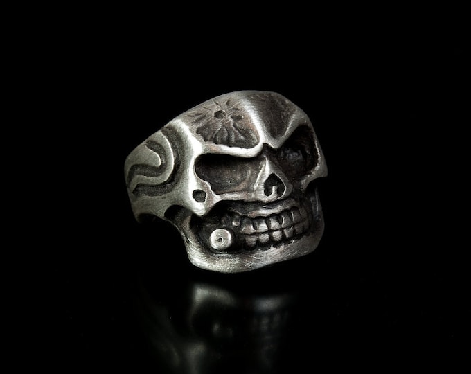 Skull Ring, Mens Silver Oxidized, Men Jewelry, Biker Men Ring, Silver Men Accessory, Silver Men, Men Gift, Biker Gift, Skull Siver Ring