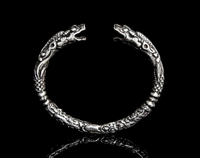 Vikings Dragon Bracelet, Silver Cuff Viking Bracelet, Vikings Accessories, Ragnar's Bracelet, Men's Bracelet, Men's Accessories, Men's Cuff