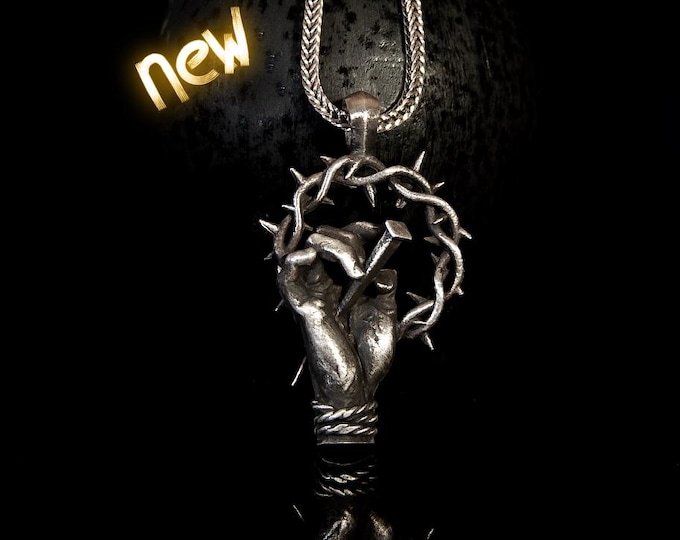 Jesus Passion Necklace Handmade Silver – Crown of Thorns Nail Pendant – Christian Necklace – Catholic Jewelry – Religious Gift for Men Women