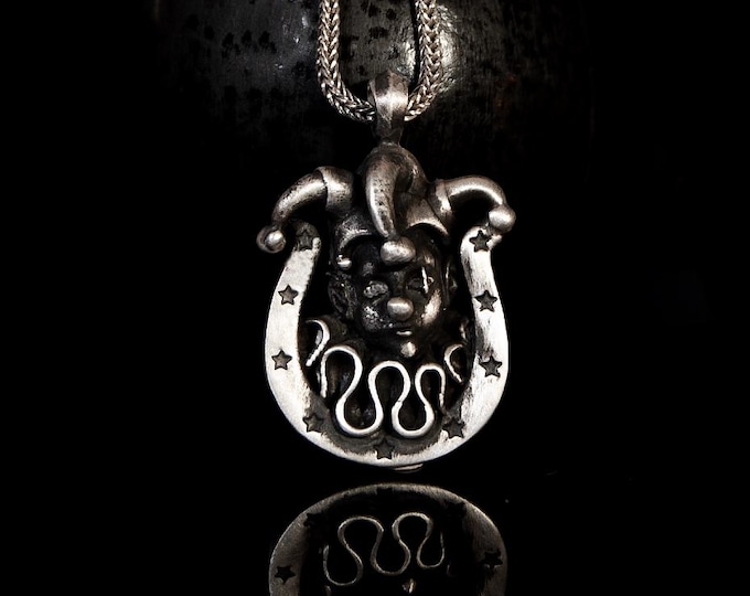 Joker Pendant Handmade : Oxidized 925 Sterling Silver Necklace
