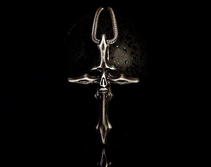 Skull Cross Handmade Sterling Silver Pendant: Religious Crucifix