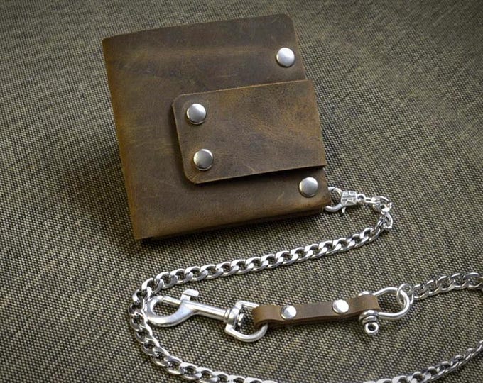 Crads and Cash Leather Wallet Mens Leather Wallet  Great for Cards  Biker Wallet  Chain Wallet Crazy Horse Leather Cigar Thin Walltet