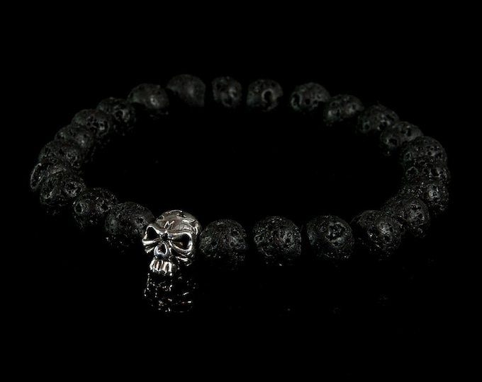 Skull Bracelet, Men's Bracelet, Gemstone Lava, Lava Mala Bracelet, Men's Bead Bracelet Mala, Mens Yoga Bracelet, Gift for Him, Men Accessory