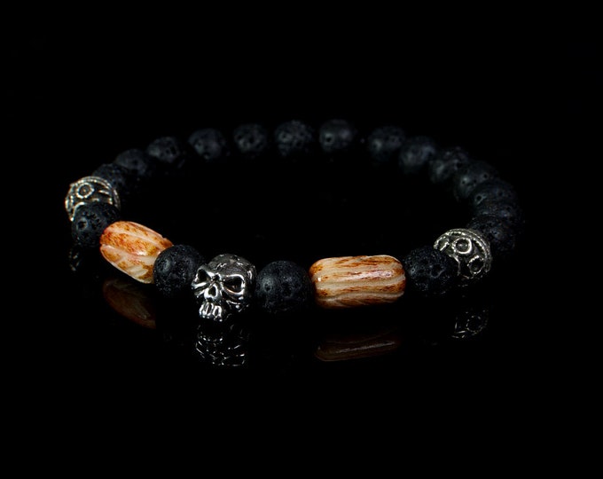 Men's Bracelet, Skull Bracelet, Gemstone Lava, Lava Mala Bracelet, Men's Bead Bracelet Mala, Mens Yoga Bracelet, Gift for Him, Men Accessory