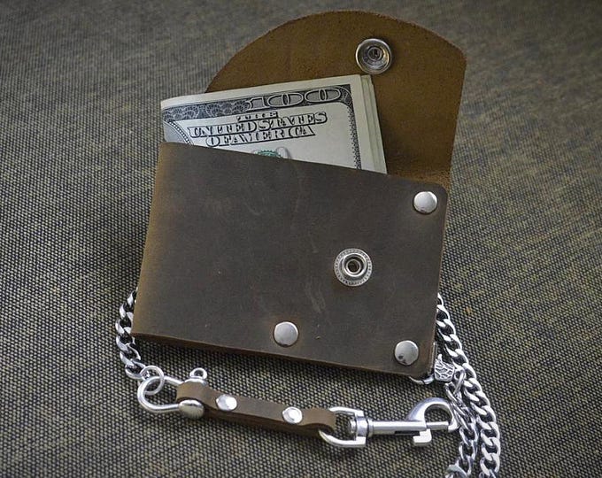 Card Leather Wallet Mens Minimal Leather Wallet  Great for Cards  Biker Wallet  Chain Wallet Snap Wallet Crazy Horse Leather