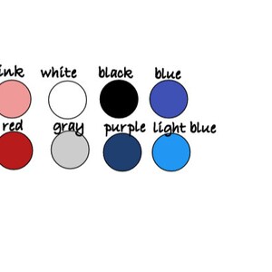 May include: A color chart with 10 colored circles, each labeled with a color name. The colors are pink, white, black, blue, red, gray, purple, light blue, brown, and green.
