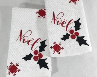 2 Noel Christmas Tea Towels, Christmas Kitchen Dish Towel, Kitchen Decor, Hands Towel, Snowflake Tea Towels, Festive Holiday Tea Towel Decor