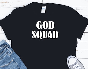 Koszulka chrześcijańska, koszulka pastora unisex GOD Squad, koszulka kościelna, odzież chrześcijańska, koszulka religijna, koszulka dla dorosłych chrześcijańska, koszulka z grafiką religijną