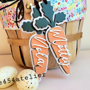 Personalized Easter Basket Tag | Custom Carrot Tag | Wooden Kids Name Tag | Easter Gift Tag