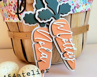 Personalized Easter Basket Tag | Custom Carrot Tag | Wooden Kids Name Tag | Easter Gift Tag