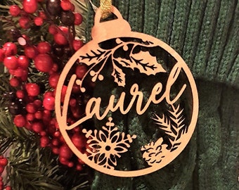 CHRISTMAS Bauble personalized Ornament | Wood Decor Names | Custom gift tags with name | Family Stocking Tag