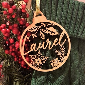 CHRISTMAS Bauble personalized Ornament | Wood Decor Names | Custom gift tags with name | Family Stocking Tag