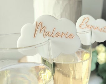 Personalized Cloud Glass Charm | Head In the cloud Drink Topper Glass | Drink Tag