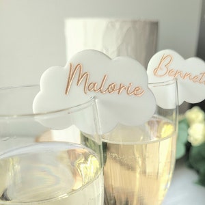 Personalized Cloud Glass Charm | Head In the cloud Drink Topper Glass | Drink Tag