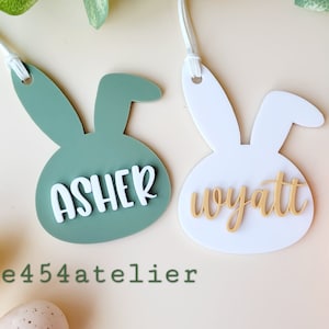 Personalized Acrylic Bunny Easter Basket Tag – Colorful Name or Initial Tag for Kids