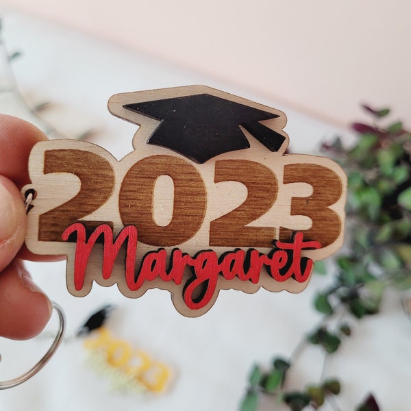 Class of 2023 Keychain | Graduation Keychain in Wood and Acrylic | Custom & Personalized Graduation Gift | Lobster Clasp or Split keyrings