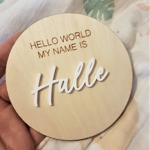 Baby Name Sign | Birth Announcement | Hospital Announcement Disc | Baby Gift | Modern Wood | 3D Acrylic Name