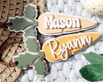 Personalized Acrylic Easter Basket Tag – Colorful Carrot Name Tag for Kids