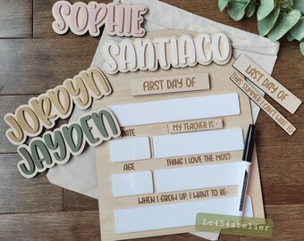 First and Last Day Of School Wooden Board Interchangeable for the Back-to-School Season and multiple kid's names