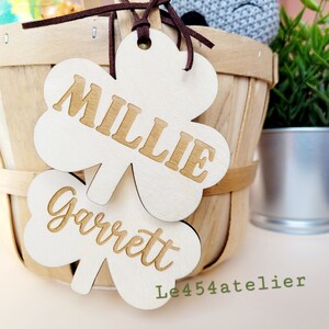 Personalized Wooden Clover Tag | St-Patrick Day Tag | Custom Name Tag | Lucky Charm | Irelan National Day