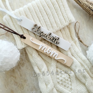 Personalized Wooden Tags | Stocking Christmas Tag | Custom Gift Tag for Kid, Friend, Mom, Dad, Teacher, Family | Swash Tail Font