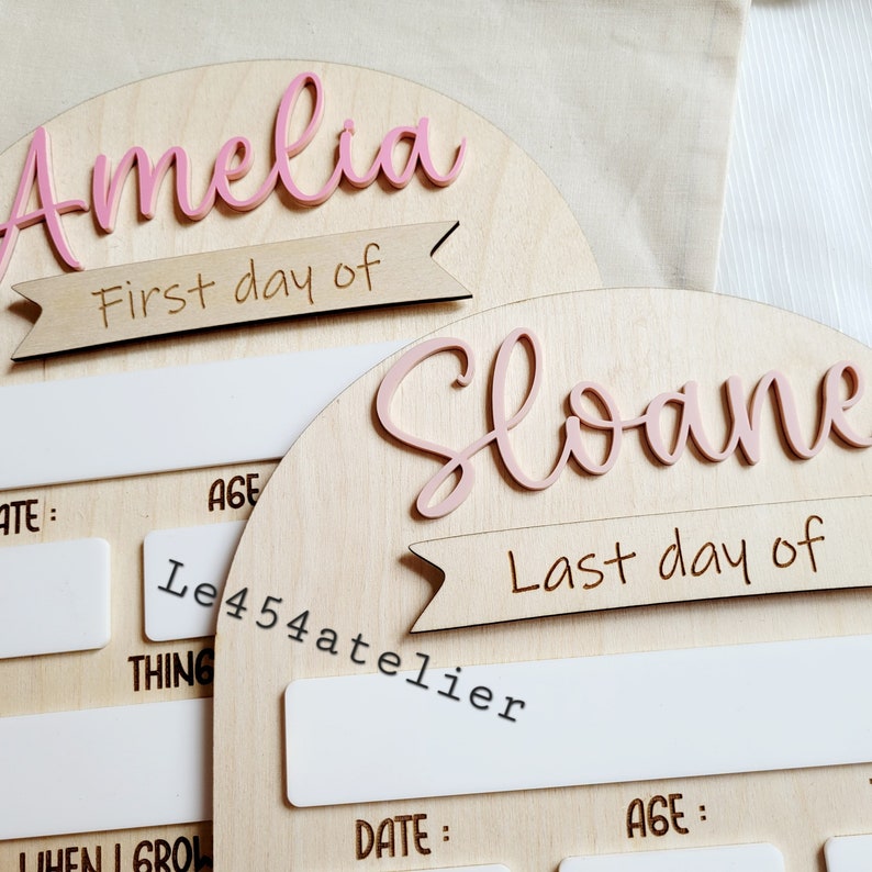 Wooden first day of school board for kids, minimalist and timeless school photo prop