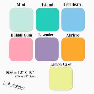 Pu&ograve; includere: Un set di 7 campioni di colore, ognuno misura 12 pollici per 19 pollici (29 cm x 47,5 cm). I colori sono Menta, Isola, Azzurro, Bubble Gum, Lavanda, Albicocca e Torta al Limone.