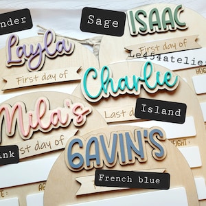 Personalized back to school sign with custom child name and first day of school details