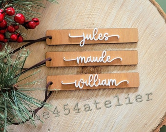 Personalized Wooden Tags | Stocking Christmas Tag | Custom Gift Tag for Kid, Friend, Mom, Dad, Teacher, Family | Swash Tail Font
