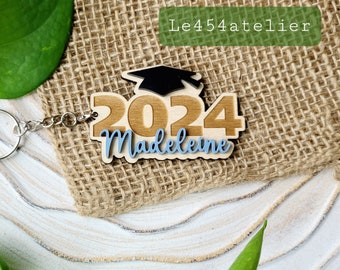 Class of 2024 Keychain | Graduation Keychain in Wood and Acrylic | Custom & Personalized Graduation Gift | Lobster Clasp or Split keyrings