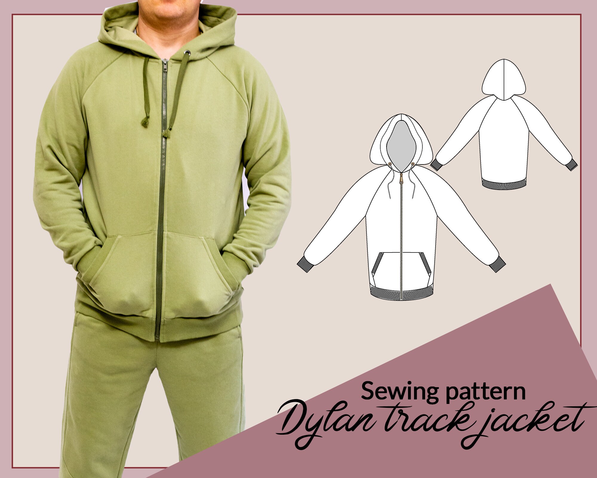 Zipper hoodie pdf sewing patten zip front jacket pdf sewing Etsy