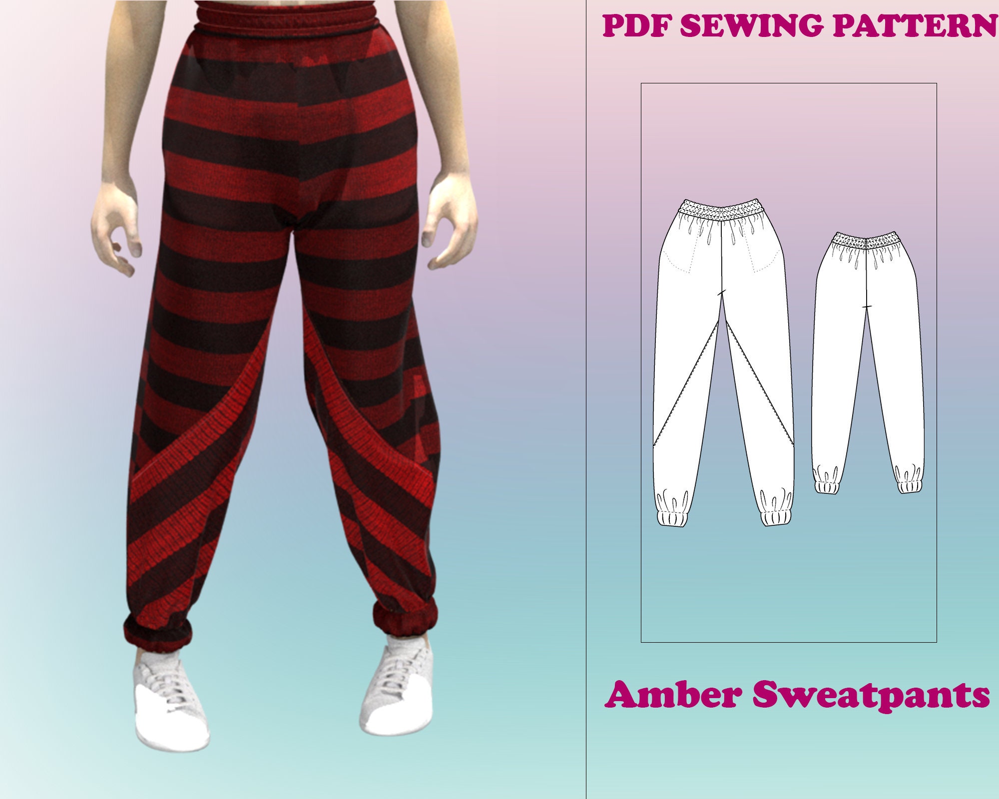 Sweatpants pattern jogging pants PDF sewing pattern sewing Etsy