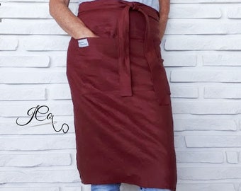 Apron, Linen half apron, long apron, Waist apron, Barista apron, waitress apron, Cafe apron, Waist wrap, womans apron, mens apron