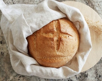 Linen bread bag, Linen baguette bag, Linen boule bag, Linen loaf bag, produce bag, reusable bag