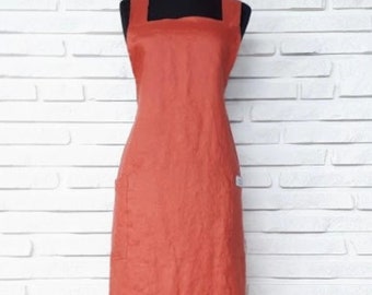 Linen Cross Back Apron: Japanese Style Pinafore, Unisex, Handmade
