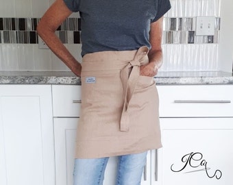 Apron, Linen half apron, short apron, Waist apron, Barista apron, waitress apron, Cafe apron, Waist wrap, womans  apron, mens apron