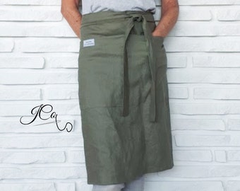 Apron, Linen half apron, long apron, Waist apron, Barista apron, waitress apron, Cafe apron, womans apron, mens apron, garden apron