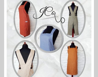 Apron, Linen apron, cross back apron, Japanese style apron, Pinafore apron, Women's apron, men's apron, gift apron