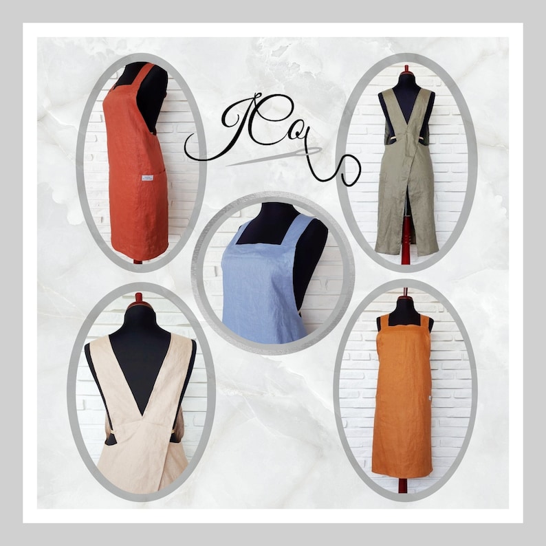 Apron, Linen apron, cross back apron, Japanese style apron, Pinafore apron, Women's apron, men's apron, gift apron image 1