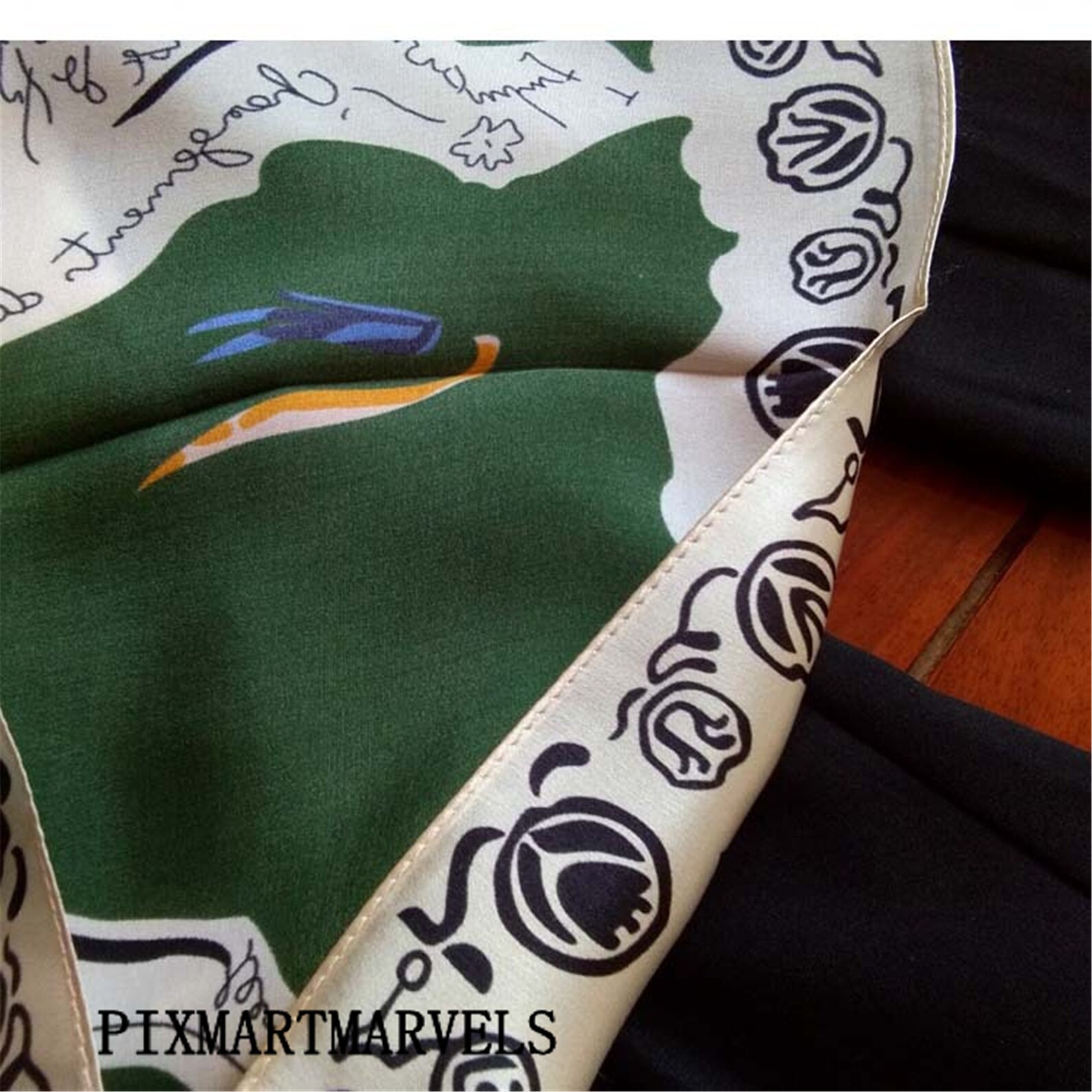 Green Silk Scarf Animal Printed Silk Scarf Vintage Silk Etsy