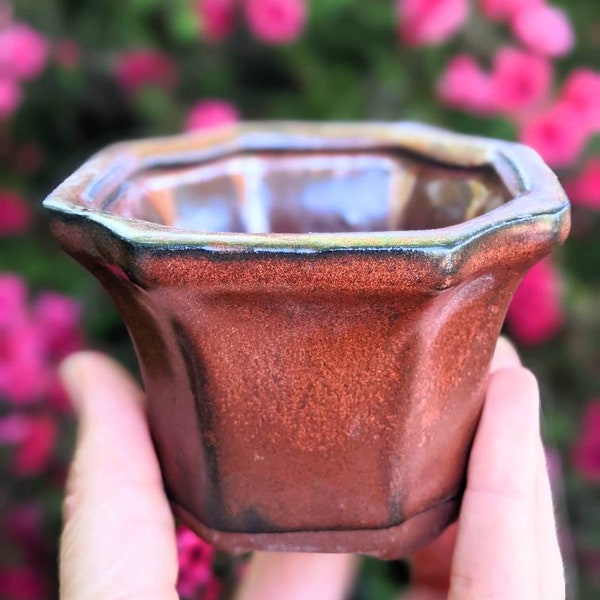 2.5" Wide and 2.5" Deep Terracotta Round Octagon Clay Pot Glazed Outside Two Inch Pottery Has Drain Hole for Succulents and Low Water Plants