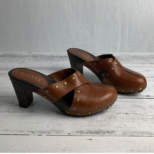 Vintage Studded Leather Clog/lauren Ralph Lauren Camel Brown - Etsy