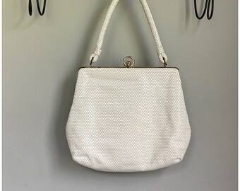 Vintage 60s Luma Mesh Purse/1960's Lumured Ivory Beige Mesh Handbag with Kiss Lock/Top Handle Wedding Formal Purse