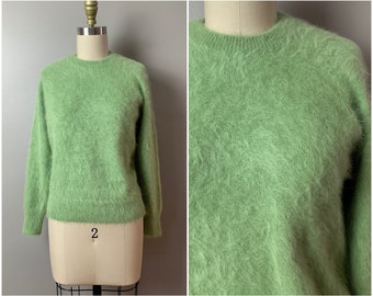 Emerald Knitted Angora Sweater for Women Oversized V neck Casual Green Loose Fit Pullover for Everyday and Special Occasions Winter Jumper