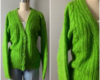 lime green cardigan sweater
