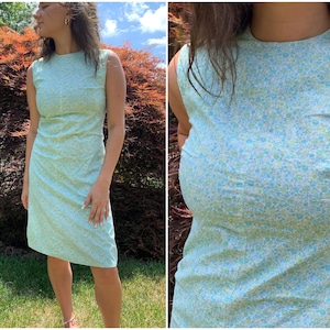 Vintage 1960&#39;s Floral Dress/60s Ditsy Floral Sleeveless Dress/Summer Easter Spring Dress/Size M 34&quot; Waist