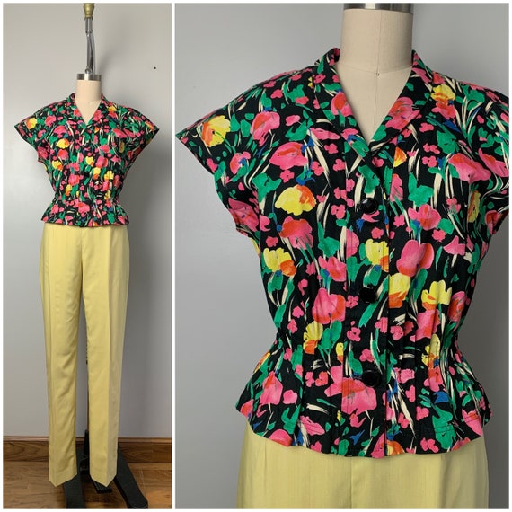 Vintage 80s Ungaro Floral Top/1980's Ungaro Paral… - image 1