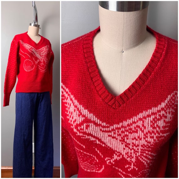 Vintage 1950's Puritan Bird Sweater/50s Red and W… - image 5
