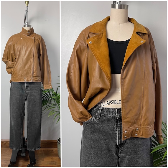 Vintage 80s Leather Bomber Jacket 1980 s Guy Laroche Diffusion