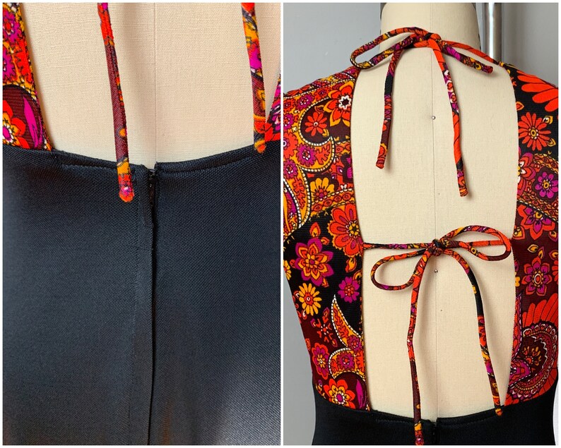 womens size XS 70s tie back maxi dress1970/'s summer orang floral tulip sleeve long dress tie back